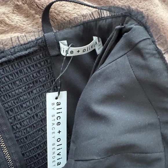 Alice + Olivia Black Pleated Tulle Midi Dress w/ Romper Lining Size 8 NWT $695 - Picture 11 of 11